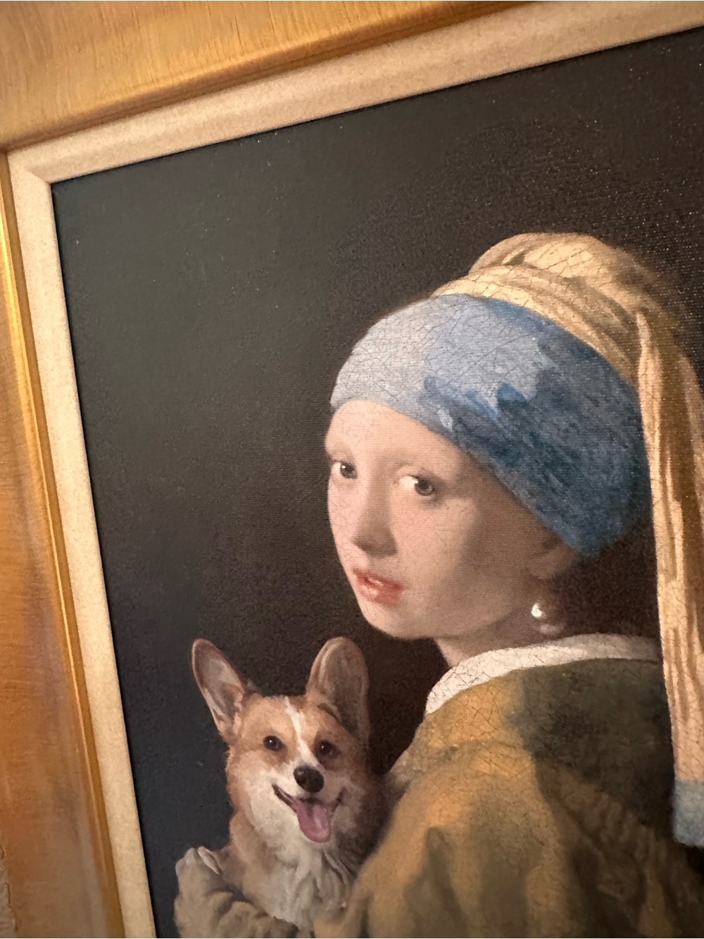 16x22”Girl with a Pearl Earring” by Johannes Vermeer’s with a corgie painting - Picture 9 of 16